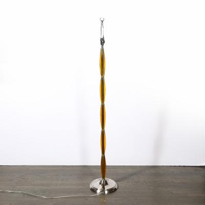 Pair of Mid Century Segmented Amber Bakelite Brushed Chrome Floor Lamps