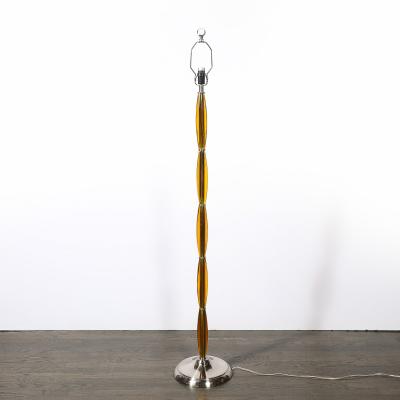 Pair of Mid Century Segmented Amber Bakelite Brushed Chrome Floor Lamps