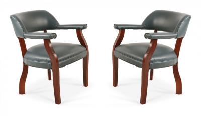 Pair of Mid Century Style Blue Faux Leather Armchair