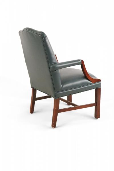 Pair of Mid Century Style Blue Faux Leather and Wood Office Armchairs