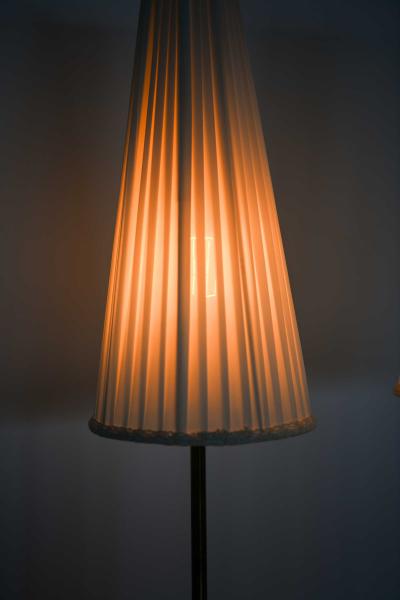 Pair of Mid Century Table Lamps in Ribbed Brass with Pleated Shades 1950s