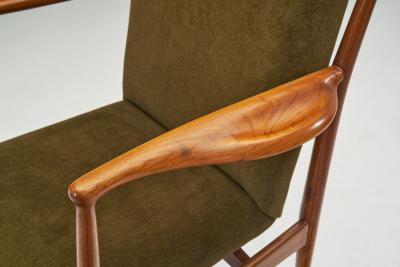 Pair of Mid Century Teak Armchairs in Dark Green Velvet Italy 1950s