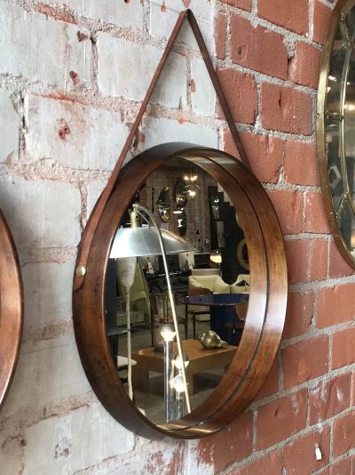 Pair of Mid Century Teak Wall Round Mirrors 1960s