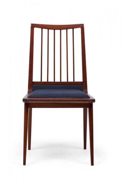 Pair of Mid Century Textured Blue Stripe Upholstered Side Chairs