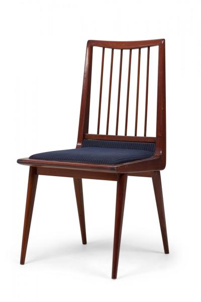 Pair of Mid Century Textured Blue Stripe Upholstered Side Chairs