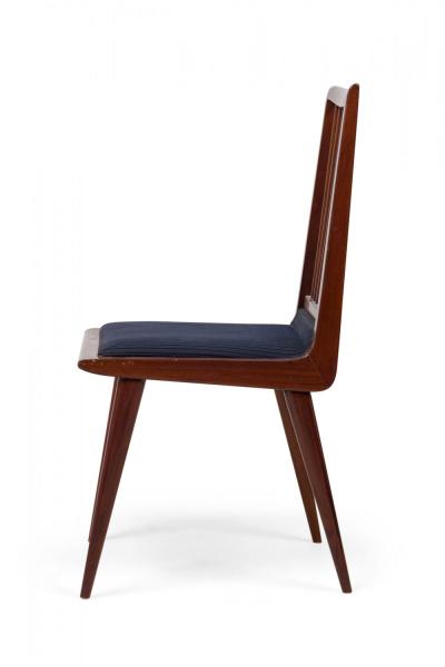 Pair of Mid Century Textured Blue Stripe Upholstered Side Chairs