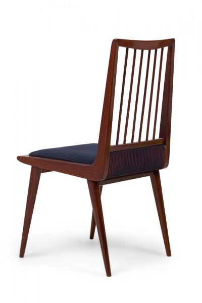 Pair of Mid Century Textured Blue Stripe Upholstered Side Chairs
