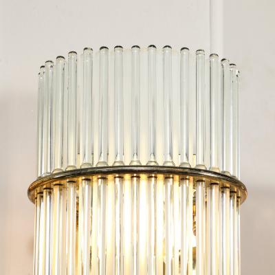 Pair of Mid Century Transparent Frosted Glass Rod Sconces with Brass Fittings