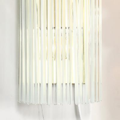 Pair of Mid Century Transparent Frosted Glass Rod Sconces with Brass Fittings