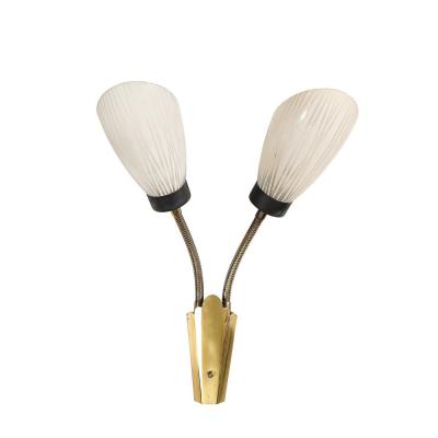 Pair of Mid Century Tulip Form Articulating Frosted Glass Brass Fitted Sconces