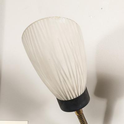 Pair of Mid Century Tulip Form Articulating Frosted Glass Brass Fitted Sconces
