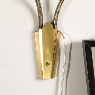 Pair of Mid Century Tulip Form Articulating Frosted Glass Brass Fitted Sconces