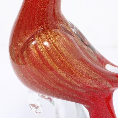 Pair of Mid Century Vermillion Murano Glass Dove Sculptures with 24K Gold Flecks