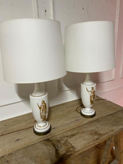 Pair of Mid Century White Glass Table Lamps