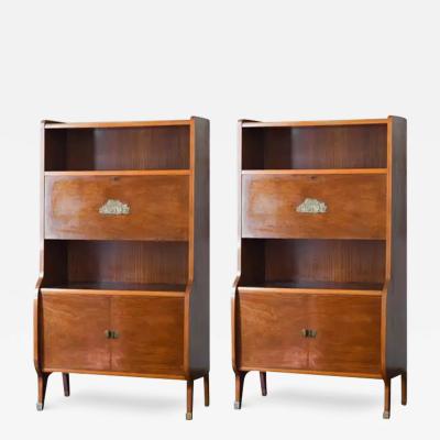 Pair of Mid Century Wooden Sideboards With Brass Details And Decorations