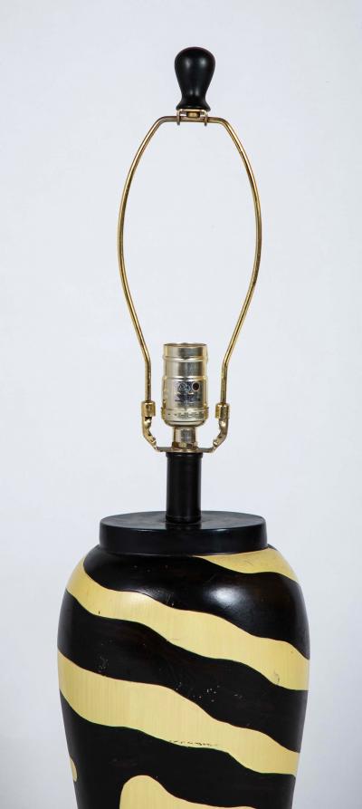 Pair of Mid Century Zebra Decorated Lamps with Matching Finials