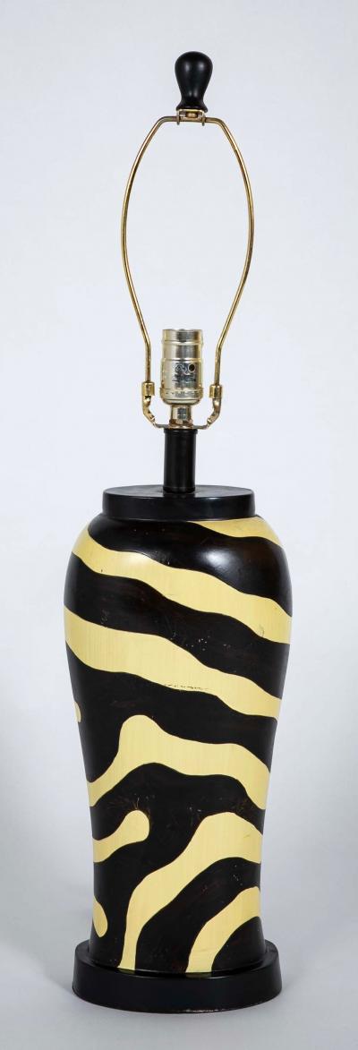 Pair of Mid Century Zebra Decorated Lamps with Matching Finials