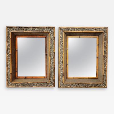 Pair of Mid century Bamboo and Pebble Mirrors
