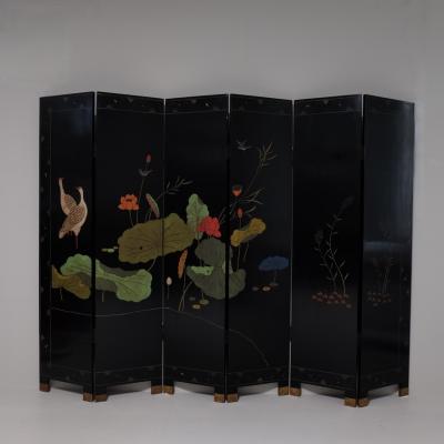 Pair of MidCentury 4 Fold Lacquer Screens China
