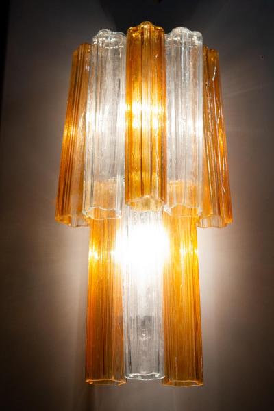 Pair of Midcentury Amber and Clear Murano Glass Scones