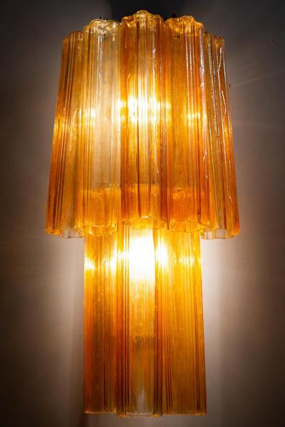 Pair of Midcentury Amber and Clear Murano Glass Scones