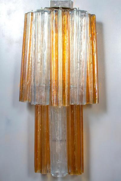 Pair of Midcentury Amber and Clear Murano Glass Scones