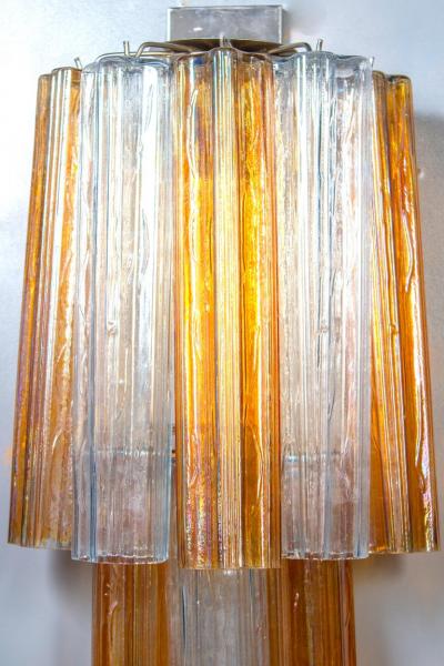 Pair of Midcentury Amber and Clear Murano Glass Scones