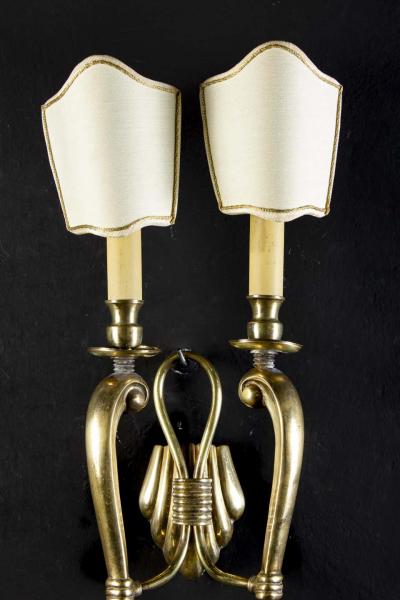 Pair of Midcentury Brass Scones or Wall Lights Italy Guglielmo Ulrich Style 1940