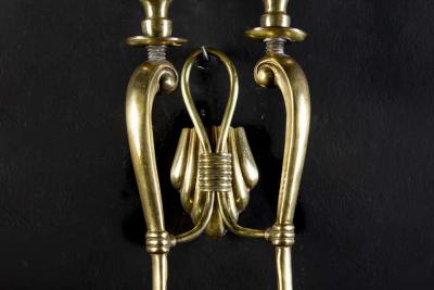 Pair of Midcentury Brass Scones or Wall Lights Italy Guglielmo Ulrich Style 1940