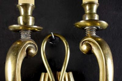 Pair of Midcentury Brass Scones or Wall Lights Italy Guglielmo Ulrich Style 1940