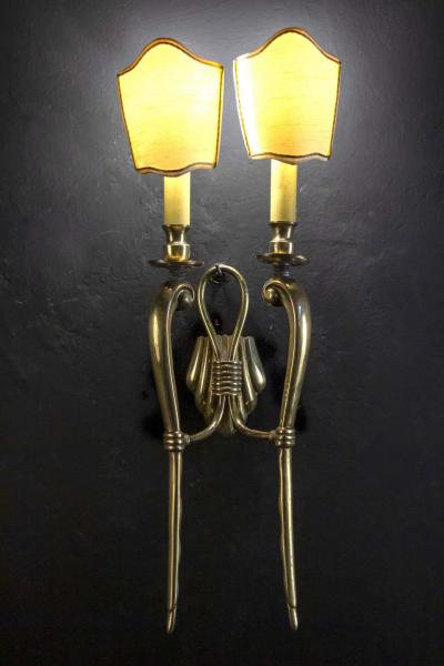 Pair of Midcentury Brass Scones or Wall Lights Italy Guglielmo Ulrich Style 1940