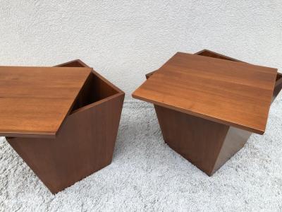 Pair of Midcentury End Table Cube Boxes with Storage Interiors