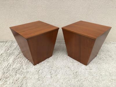 Pair of Midcentury End Table Cube Boxes with Storage Interiors