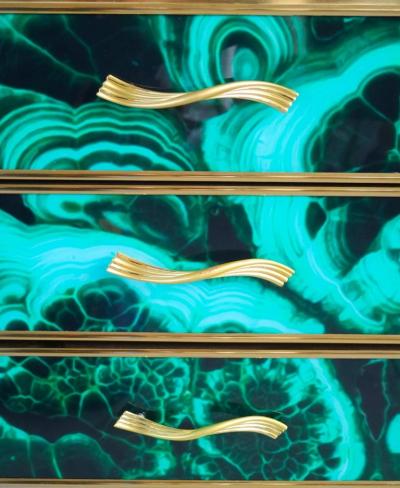 Pair of Midcentury Style Brass and Malachite Colored Murano Glass Commode 2020