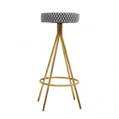 Pair of Midcentury Style Circular Italian Bar Stools Upholstered in Dedar Fabric