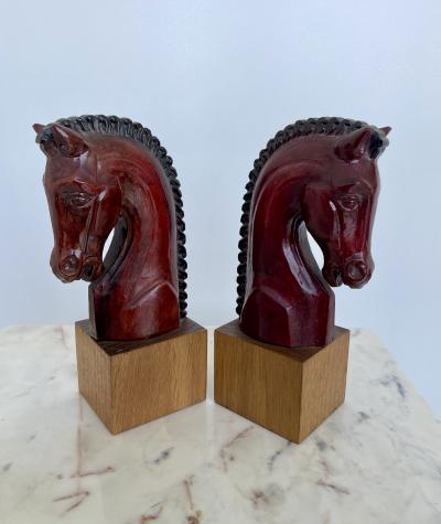 Pair of Midcentury Wooden Horse Head Bookends 