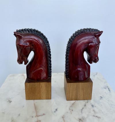 Pair of Midcentury Wooden Horse Head Bookends 