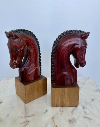 Pair of Midcentury Wooden Horse Head Bookends 