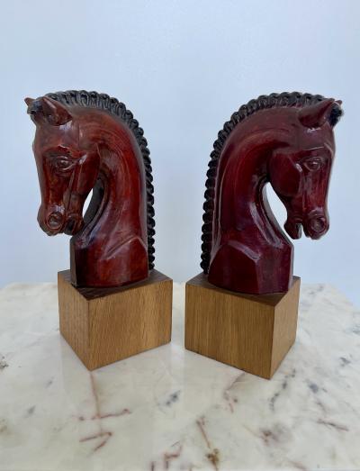 Pair of Midcentury Wooden Horse Head Bookends 