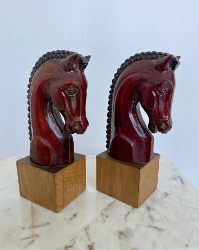 Pair of Midcentury Wooden Horse Head Bookends 