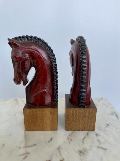 Pair of Midcentury Wooden Horse Head Bookends 