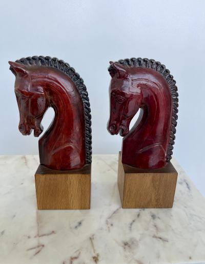 Pair of Midcentury Wooden Horse Head Bookends 