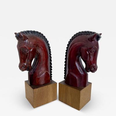 Pair of Midcentury Wooden Horse Head Bookends 