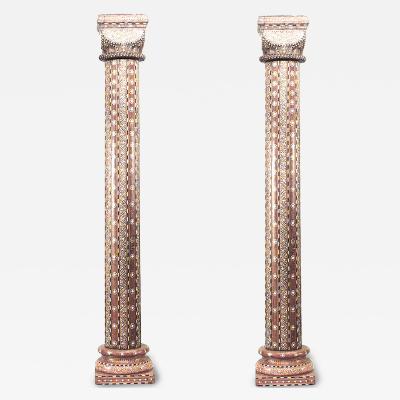 Pair of Middle Eastern Syrian Teak and Inlaid Columns