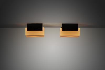 Pair of Milk Glass and Metal Ceiling Lights Europe 1970s