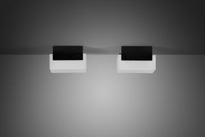 Pair of Milk Glass and Metal Ceiling Lights Europe 1970s