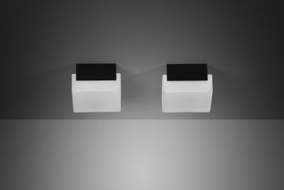 Pair of Milk Glass and Metal Ceiling Lights Europe 1970s