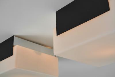 Pair of Milk Glass and Metal Ceiling Lights Europe 1970s