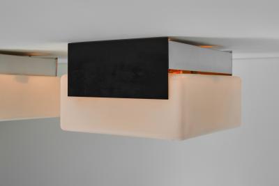 Pair of Milk Glass and Metal Ceiling Lights Europe 1970s