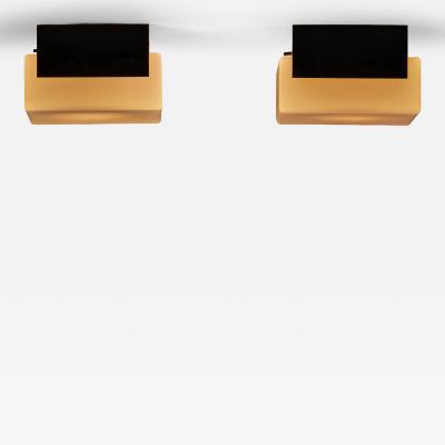 Pair of Milk Glass and Metal Ceiling Lights Europe 1970s